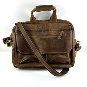 Iswee Leather Messenger Bag Mens Large Brown Distressed Briefcase Laptop Bag